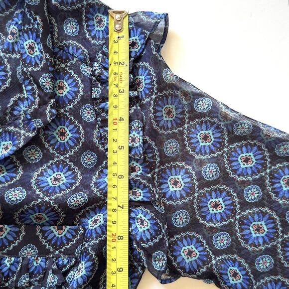 MISA Los Angeles Sheer Anita Button Front Blouse Top in Blue Valencia Tile - Picture 9 of 12